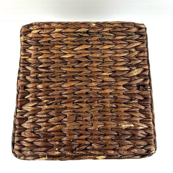 Square Brown Wicker Basket with Leather Handles 10.5” x 8.5” - Picture 5 of 9